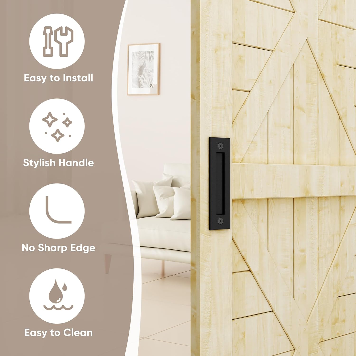 Modern Simple Matte Black Sliding Barn Door Handle 8-3/5'' Finger Flush Pull for Gates Garages Cabinets & Drawers
