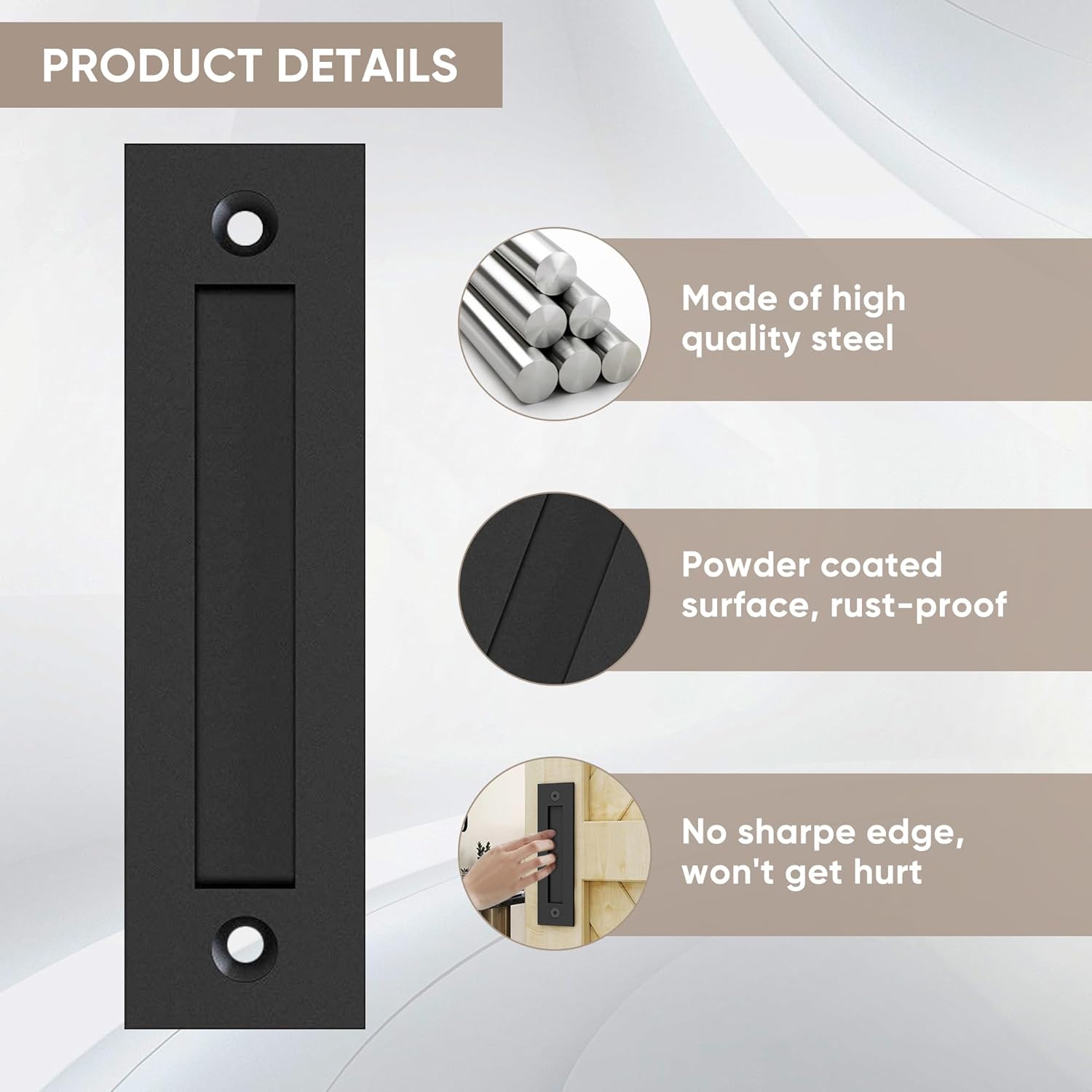 Modern Simple Matte Black Sliding Barn Door Handle 8-3/5'' Finger Flush Pull for Gates Garages Cabinets & Drawers