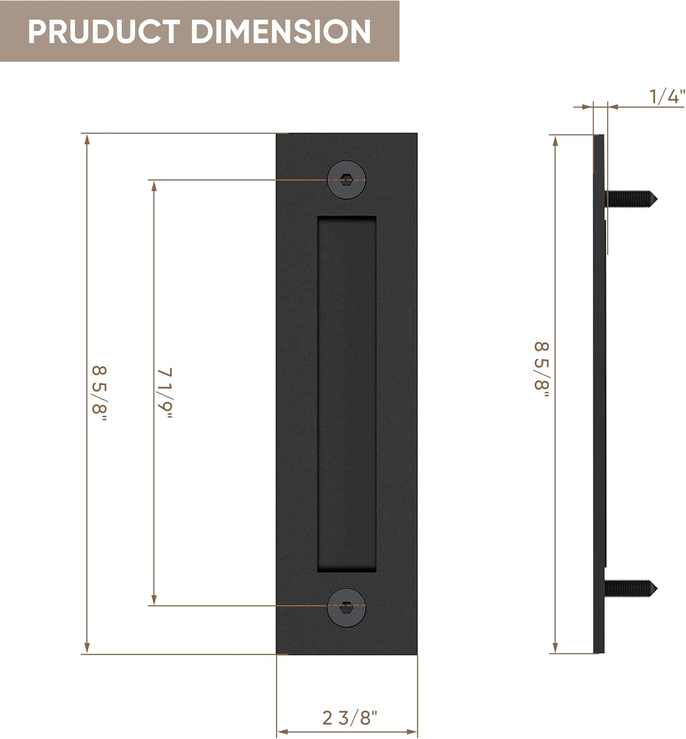 Modern Simple Matte Black Sliding Barn Door Handle 8-3/5'' Finger Flush Pull for Gates Garages Cabinets & Drawers