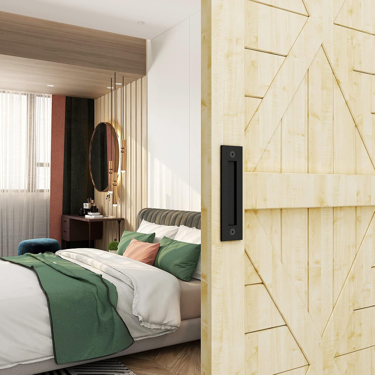 Modern Simple Matte Black Sliding Barn Door Handle 8-3/5'' Finger Flush Pull for Gates Garages Cabinets & Drawers