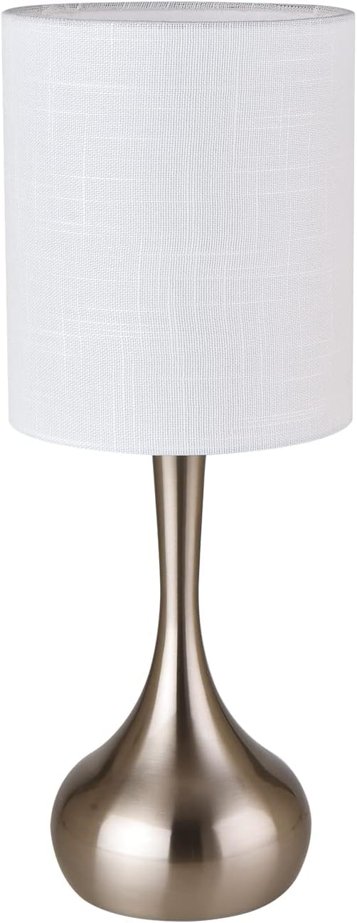 Modern Small Desk Lamp with Silver Metal Base and White Linen Shade - Perfect for Bedroom, Living Room, Office - 17.3" Table Lamp