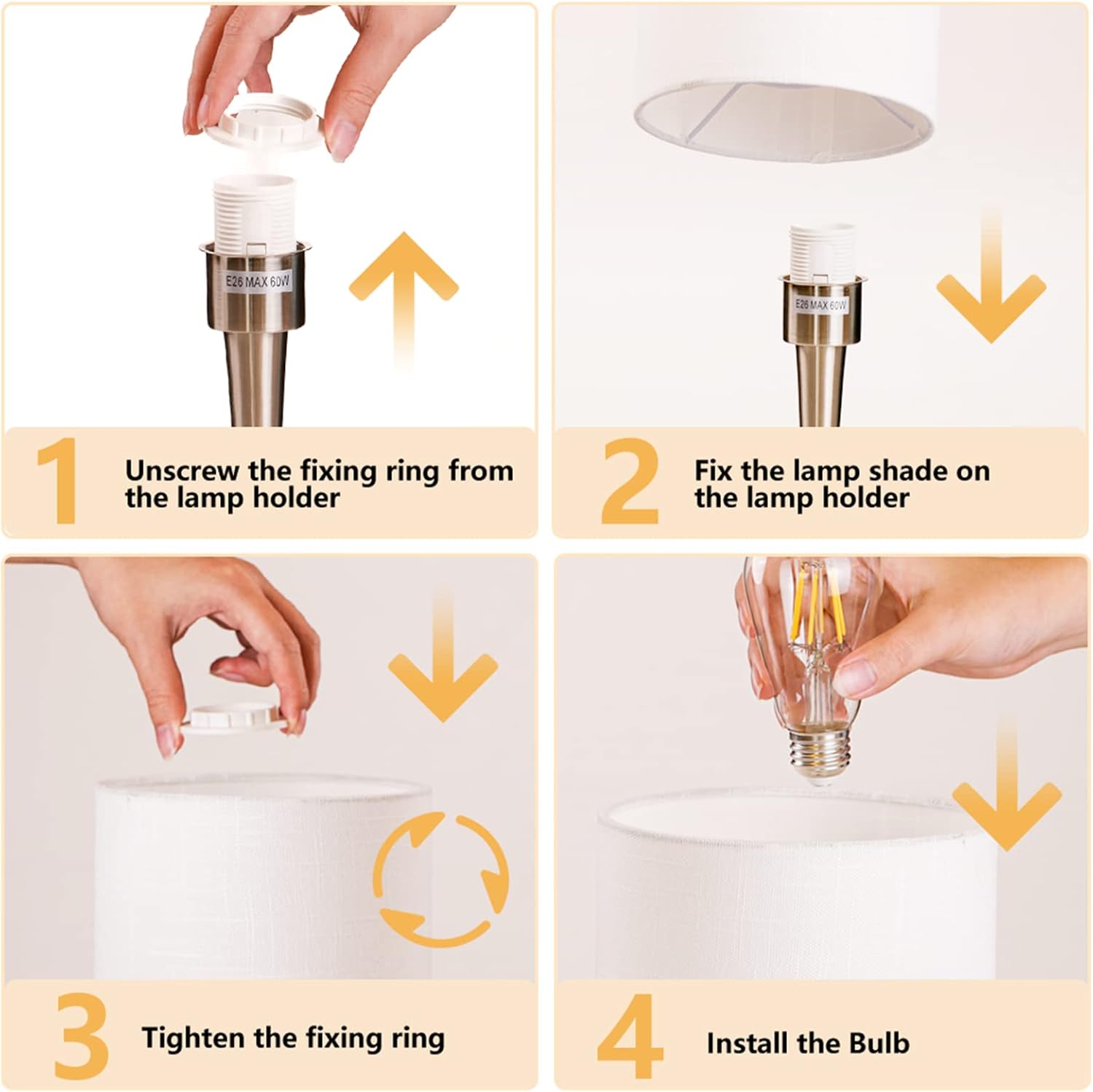 Modern Small Desk Lamp with Silver Metal Base and White Linen Shade - Perfect for Bedroom, Living Room, Office - 17.3" Table Lamp