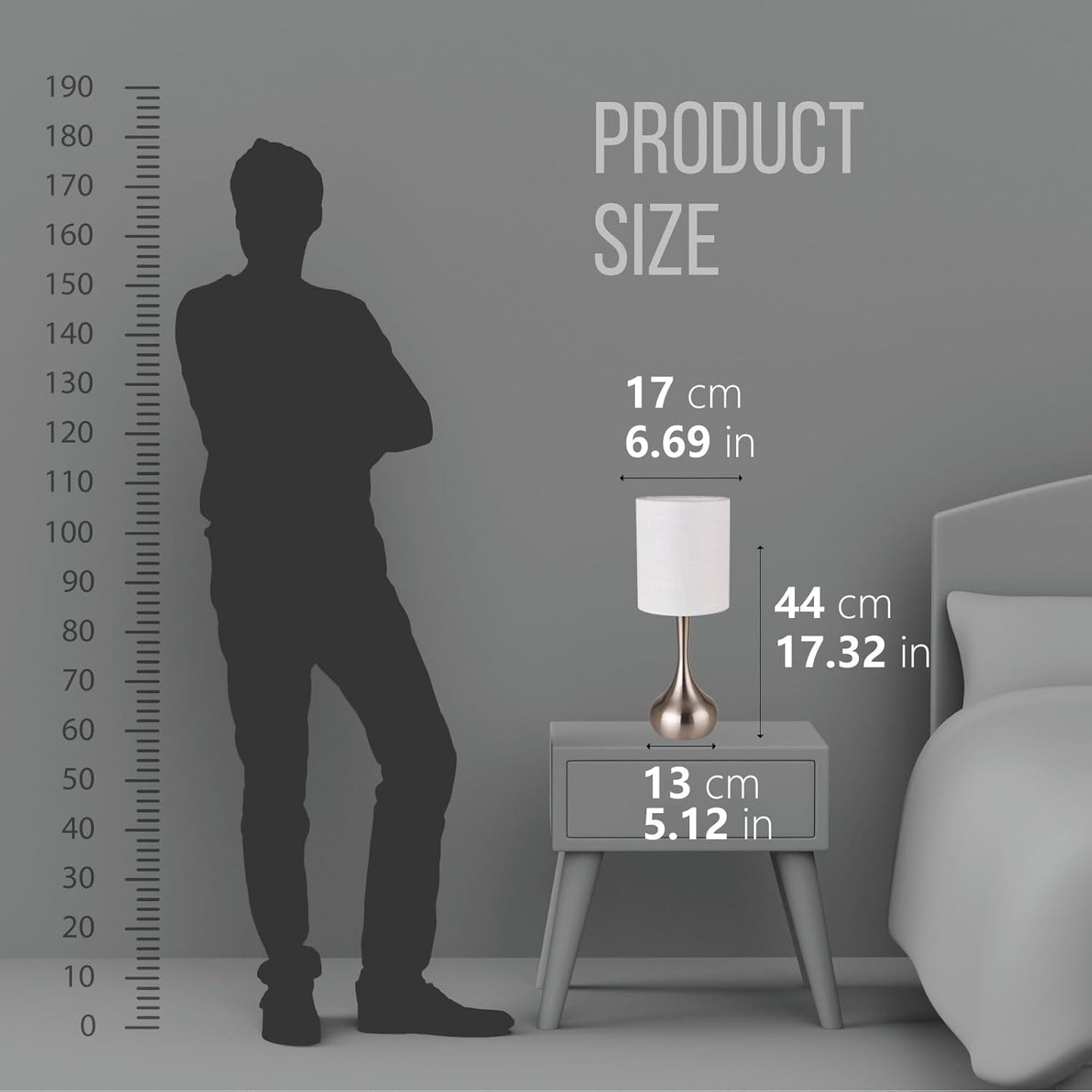 Modern Small Desk Lamp with Silver Metal Base and White Linen Shade - Perfect for Bedroom, Living Room, Office - 17.3" Table Lamp