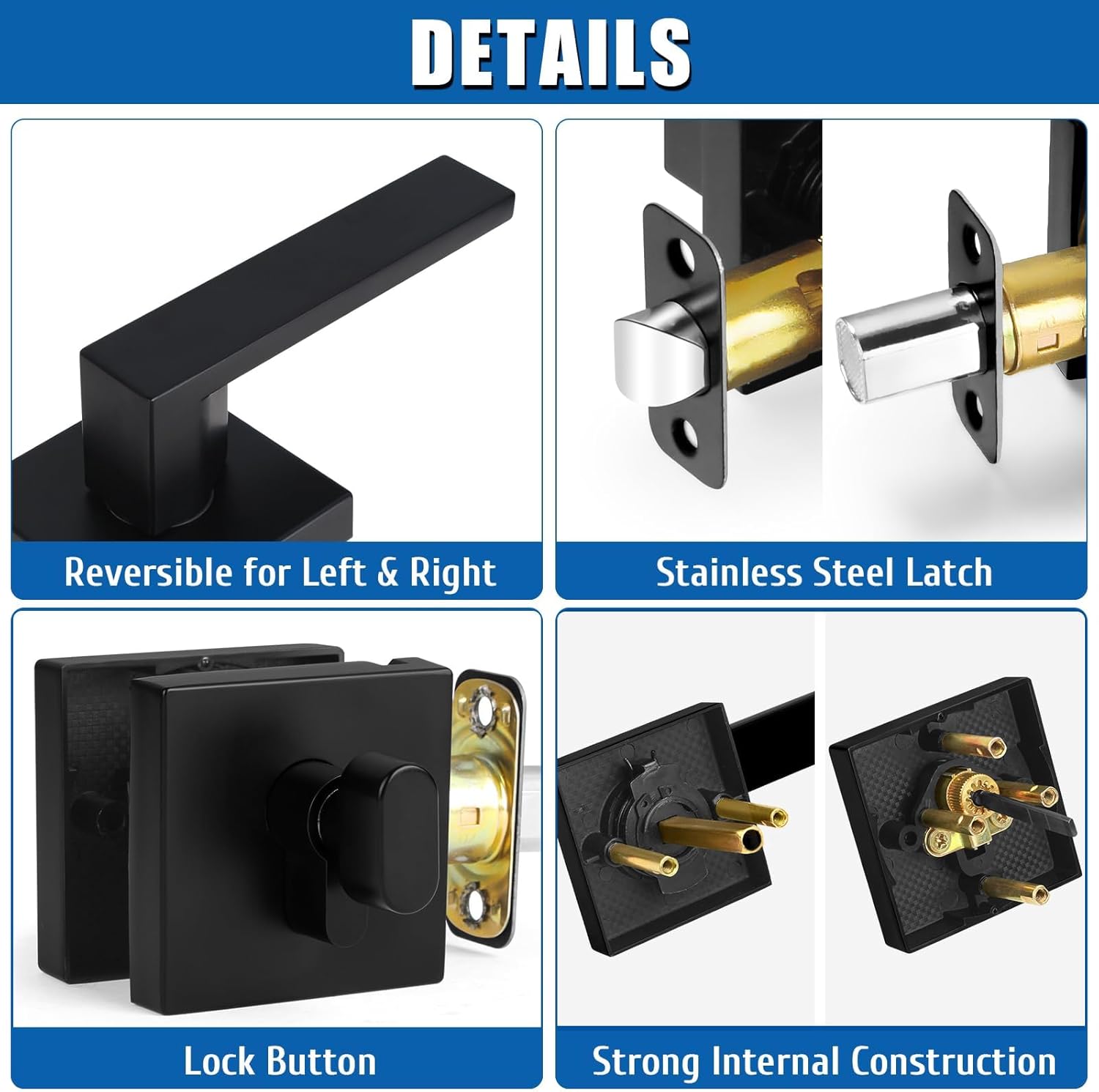 Modern Square Matte Black Passage Door Handles with Single Cylinder Deadbolts Combo Pack - Exterior Door Levers and Deadbolts Set, 2 Pack - WildKart