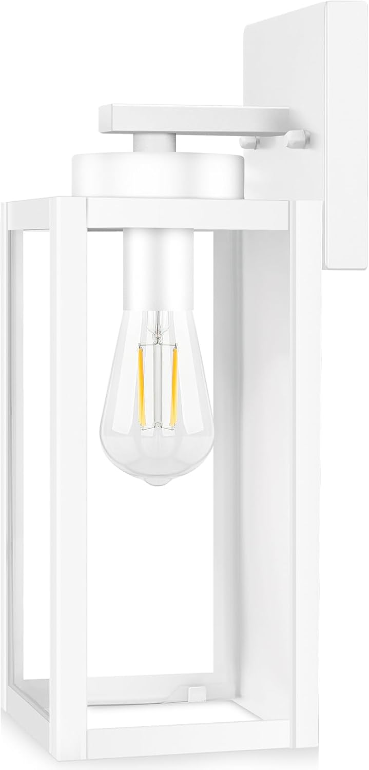 Modern White Outdoor Wall Lanterns with Waterproof Design for Patio, Front Door, and Entryway - Wall Mounted Lighting Fixtures with E26 Sockets & Glass Shades by BesLowe