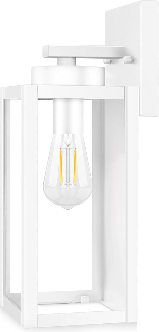 Modern White Outdoor Wall Lanterns with Waterproof Design for Patio, Front Door, and Entryway - Wall Mounted Lighting Fixtures with E26 Sockets & Glass Shades by BesLowe