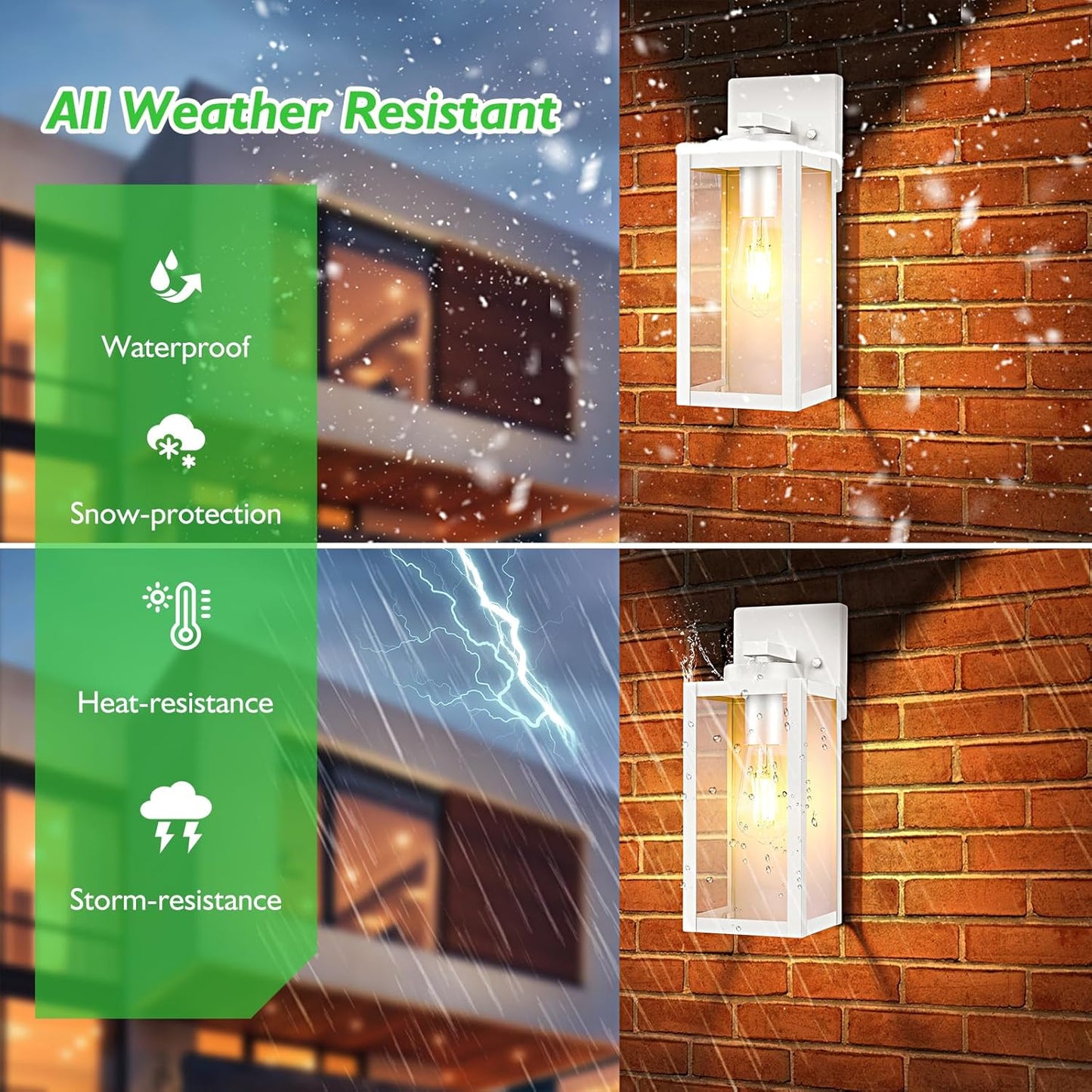 Modern White Outdoor Wall Lanterns with Waterproof Design for Patio, Front Door, and Entryway - Wall Mounted Lighting Fixtures with E26 Sockets & Glass Shades by BesLowe