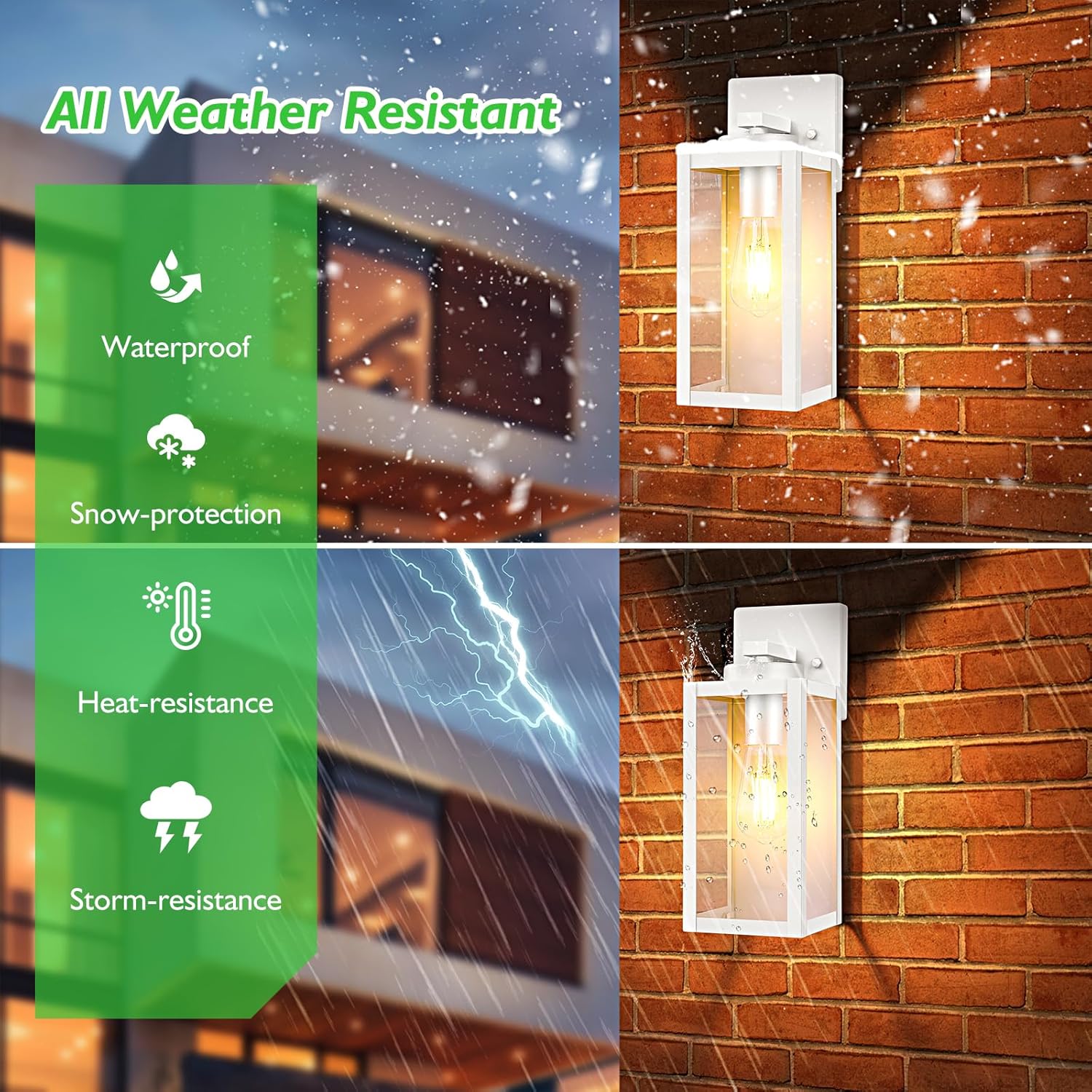 Modern White Outdoor Wall Lanterns with Waterproof Design for Patio, Front Door, and Entryway - Wall Mounted Lighting Fixtures with E26 Sockets & Glass Shades by BesLowe