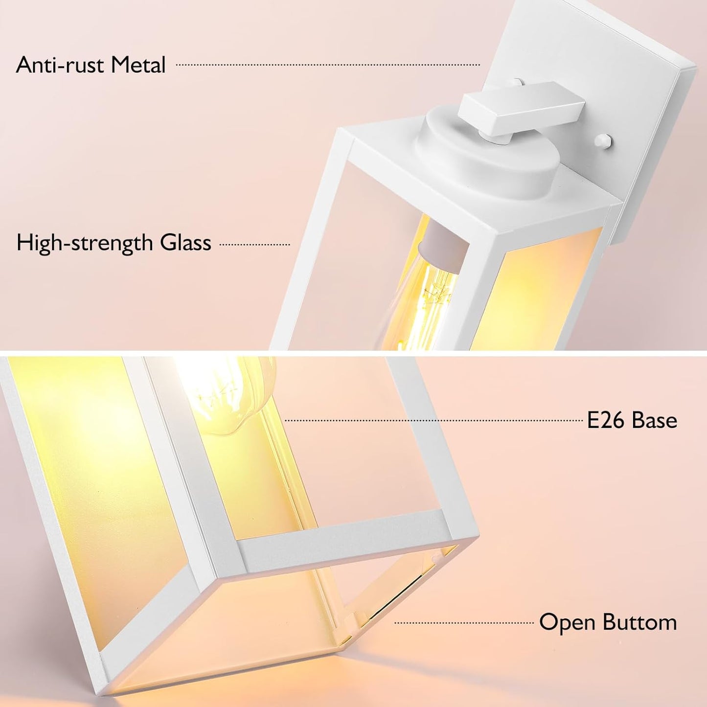 Modern White Outdoor Wall Lanterns with Waterproof Design for Patio, Front Door, and Entryway - Wall Mounted Lighting Fixtures with E26 Sockets & Glass Shades by BesLowe