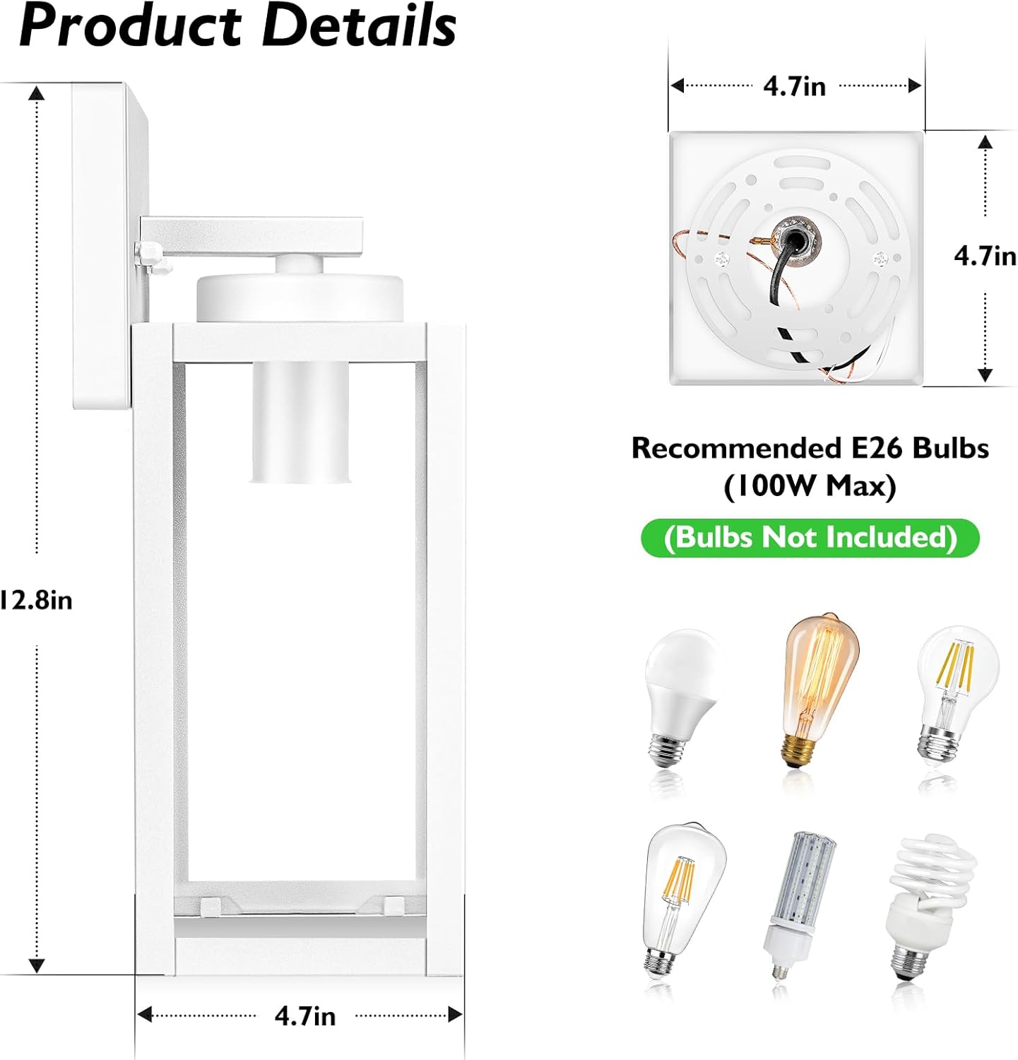 Modern White Outdoor Wall Lanterns with Waterproof Design for Patio, Front Door, and Entryway - Wall Mounted Lighting Fixtures with E26 Sockets & Glass Shades by BesLowe