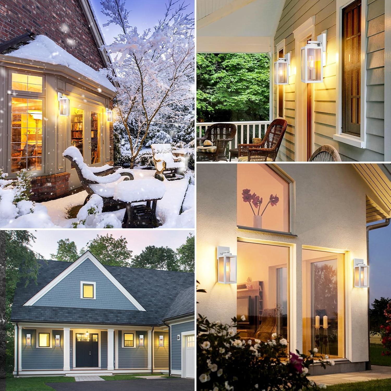 Modern White Outdoor Wall Lanterns with Waterproof Design for Patio, Front Door, and Entryway - Wall Mounted Lighting Fixtures with E26 Sockets & Glass Shades by BesLowe