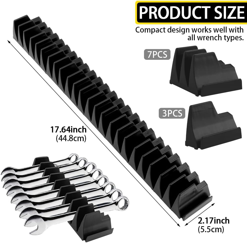 Modular Magnetic Wrench Organizer for Tool Box - Holds 20 Wrenches - Tool Storage Rack