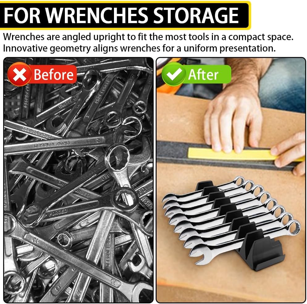 Modular Magnetic Wrench Organizer for Tool Box - Holds 20 Wrenches - Tool Storage Rack