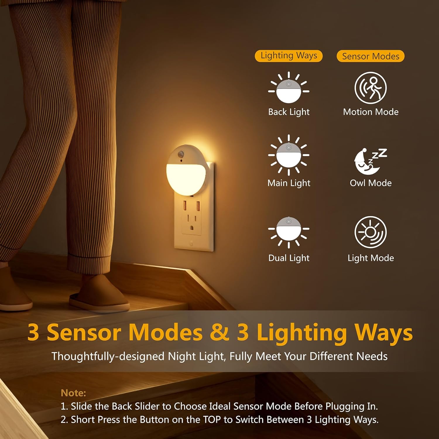 Motion Sensor Night Light 2 Pack with Stepless Dimming - Warm White LED Nightlight for Bathroom, Bedroom, Kitchen - Dusk to Dawn Sensor - Perfect Gifts for Kids, Adults