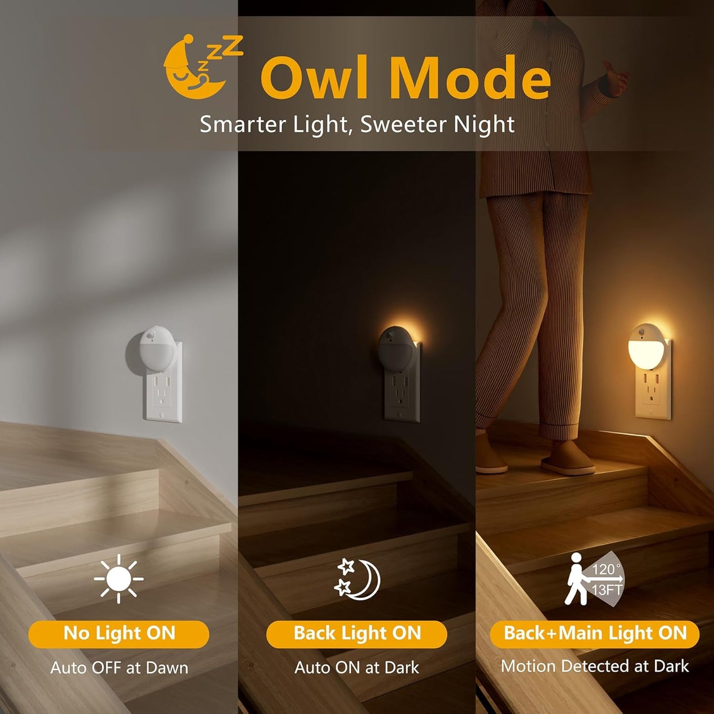 Motion Sensor Night Light 2 Pack with Stepless Dimming - Warm White LED Nightlight for Bathroom, Bedroom, Kitchen - Dusk to Dawn Sensor - Perfect Gifts for Kids, Adults