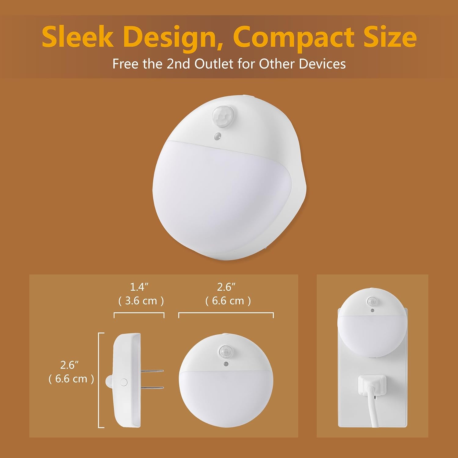 Motion Sensor Night Light 2 Pack with Stepless Dimming - Warm White LED Nightlight for Bathroom, Bedroom, Kitchen - Dusk to Dawn Sensor - Perfect Gifts for Kids, Adults