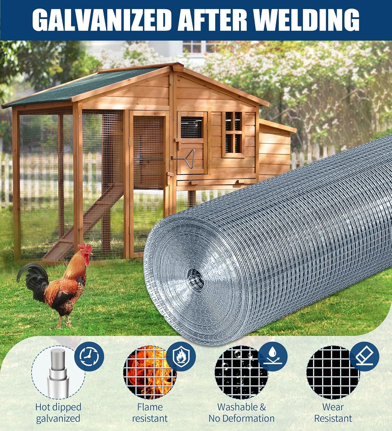 Moyios 1/2 Inch 16" x 50 FT 19 Gauge Hardware Cloth Roll - Hot Dip Galvanized Wire Mesh for Chicken Coops, Building, Crafts, Gardens, Dogs, and Poultry - Welded Silver Mesh Netting