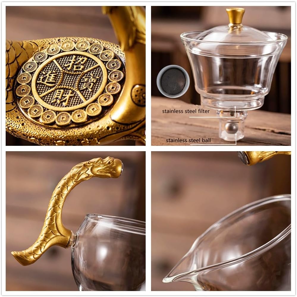 Mozeo Lazy Kungfu Glass Tea Set with Heat-Resistant Rotating Cover Bowl - Semi-Automatic Teapot Suit