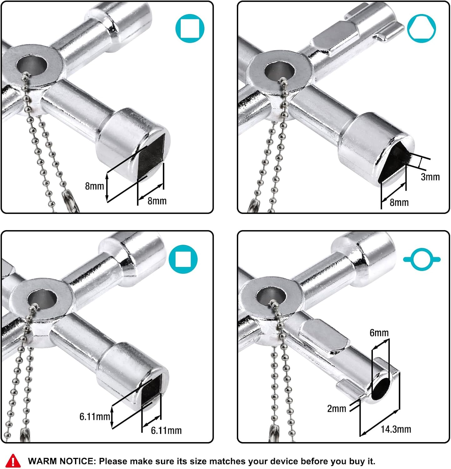 Multi-functional 4 Way Sillcock Key Set for Valve, Faucet, Spigots - 2 Pack