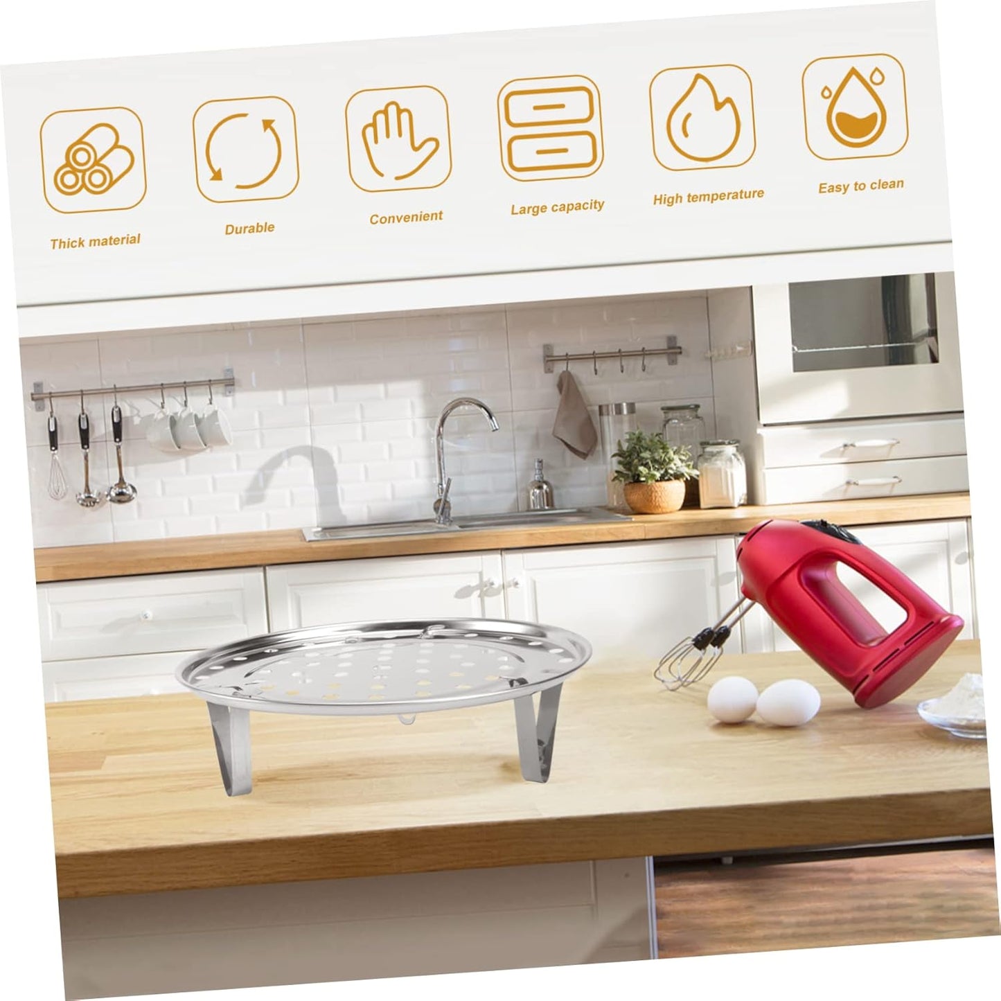 Multi-Functional Round Steaming Rack for Pot, Oven, or Stove - Kitchen Tin Air Basket Steamer Tray - Double Oven Rack with Infuser for Cooking Silver