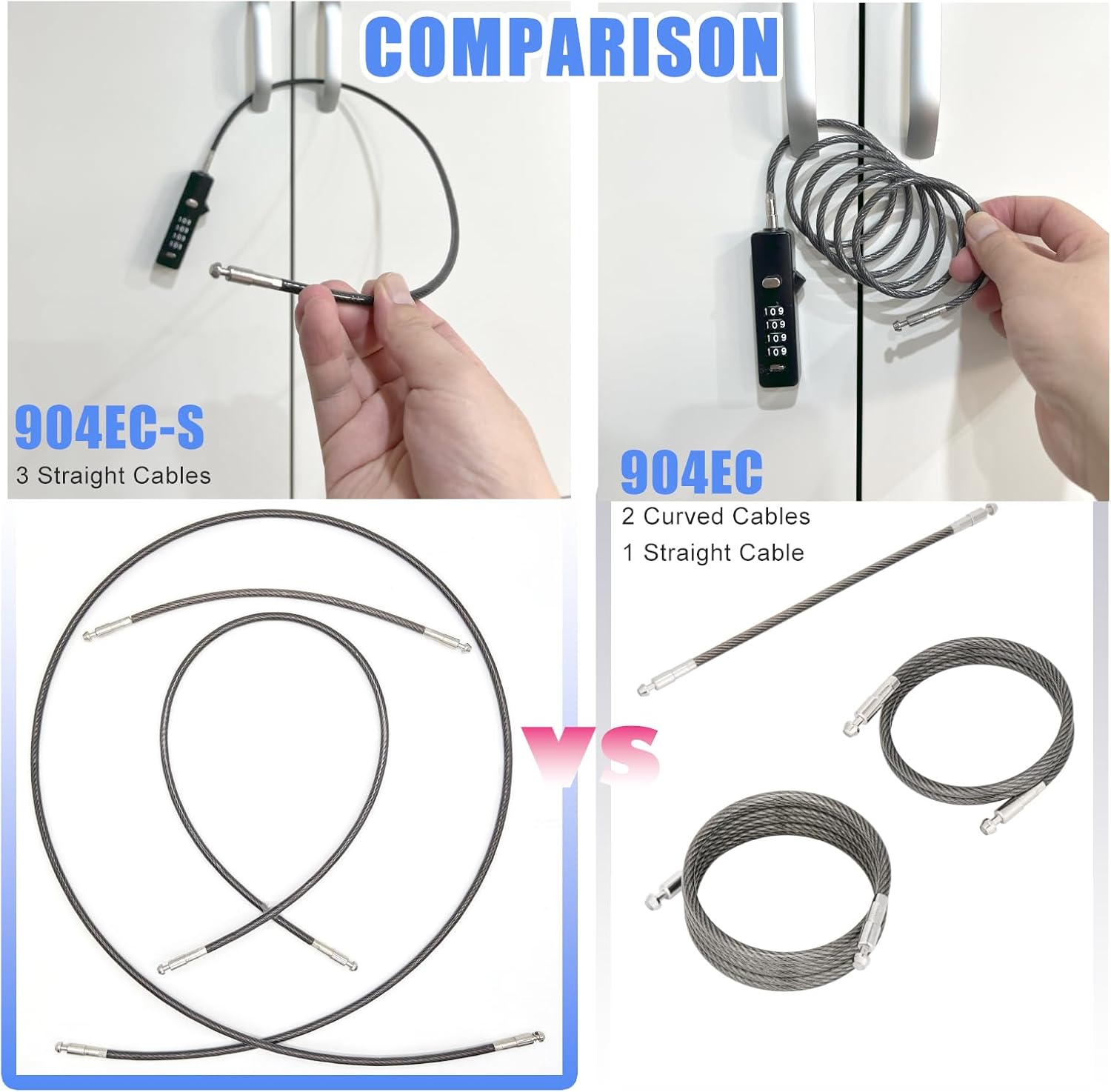 Multi-Purpose Combination Cable Lock with 3 Interchangeable Ropes - Ideal for Small Bikes, Cabinets, Fences, and Travel - Gun-Grey