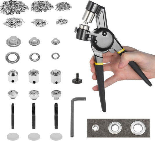 Multi-Size Grommet Tool Kit with 900 Supplies and Hollow Hole Punch Tool for Tarp, Leather, Canvas