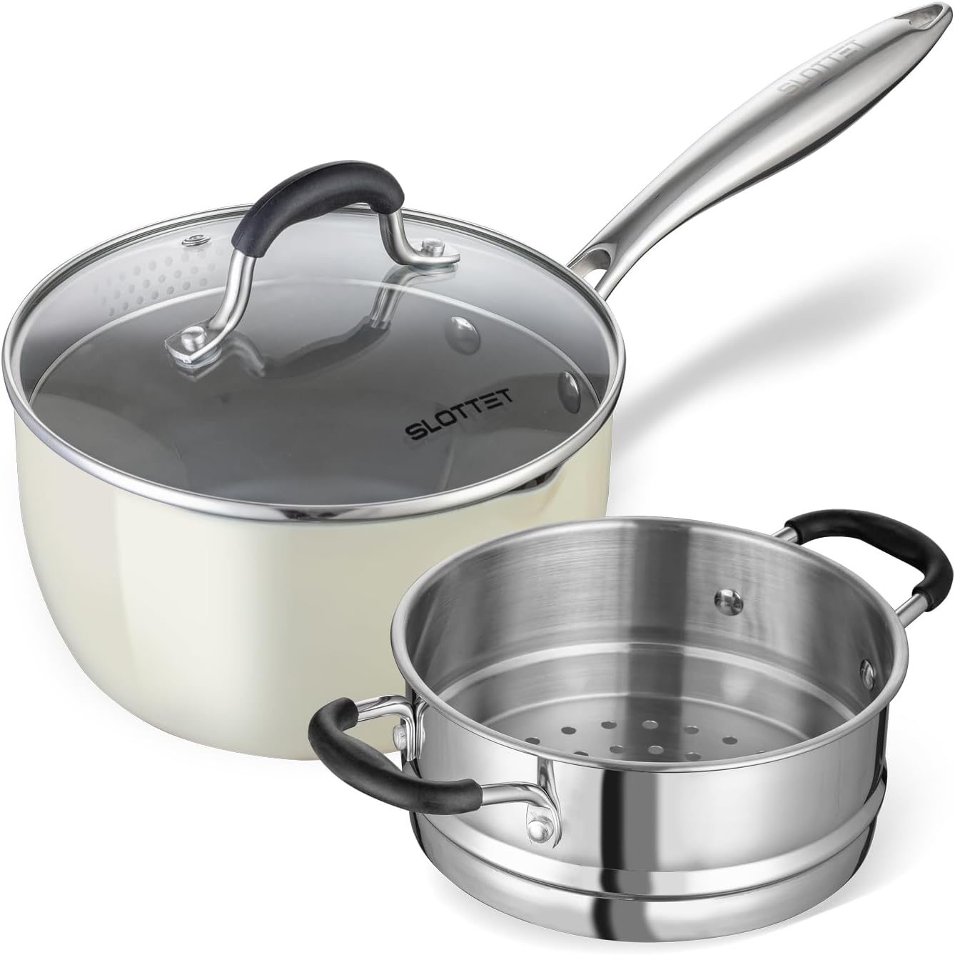 Multipurpose 2.5 Quart Stainless Steel Saucepan with Steamer Basket and Strainer Lid