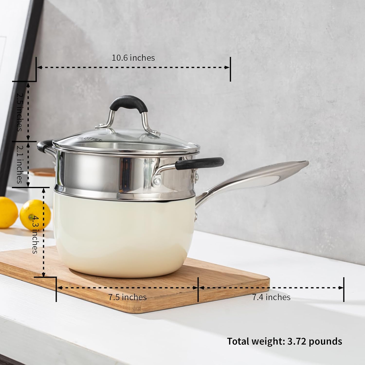 Multipurpose 2.5 Quart Stainless Steel Saucepan with Steamer Basket and Strainer Lid