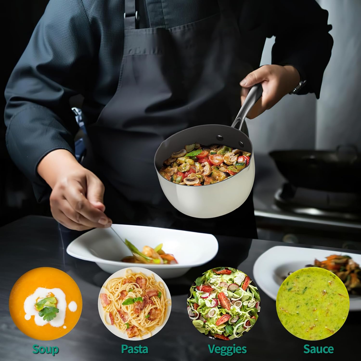 Multipurpose 2.5 Quart Stainless Steel Saucepan with Steamer Basket and Strainer Lid