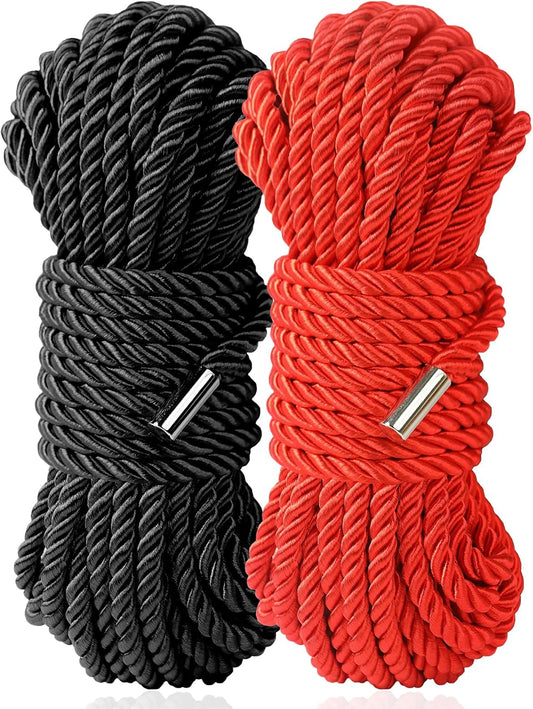 Multipurpose Soft Silk Nylon Rope - Durable Skin-Friendly Braided Cord 32 Feet 8mm (Red/Black)