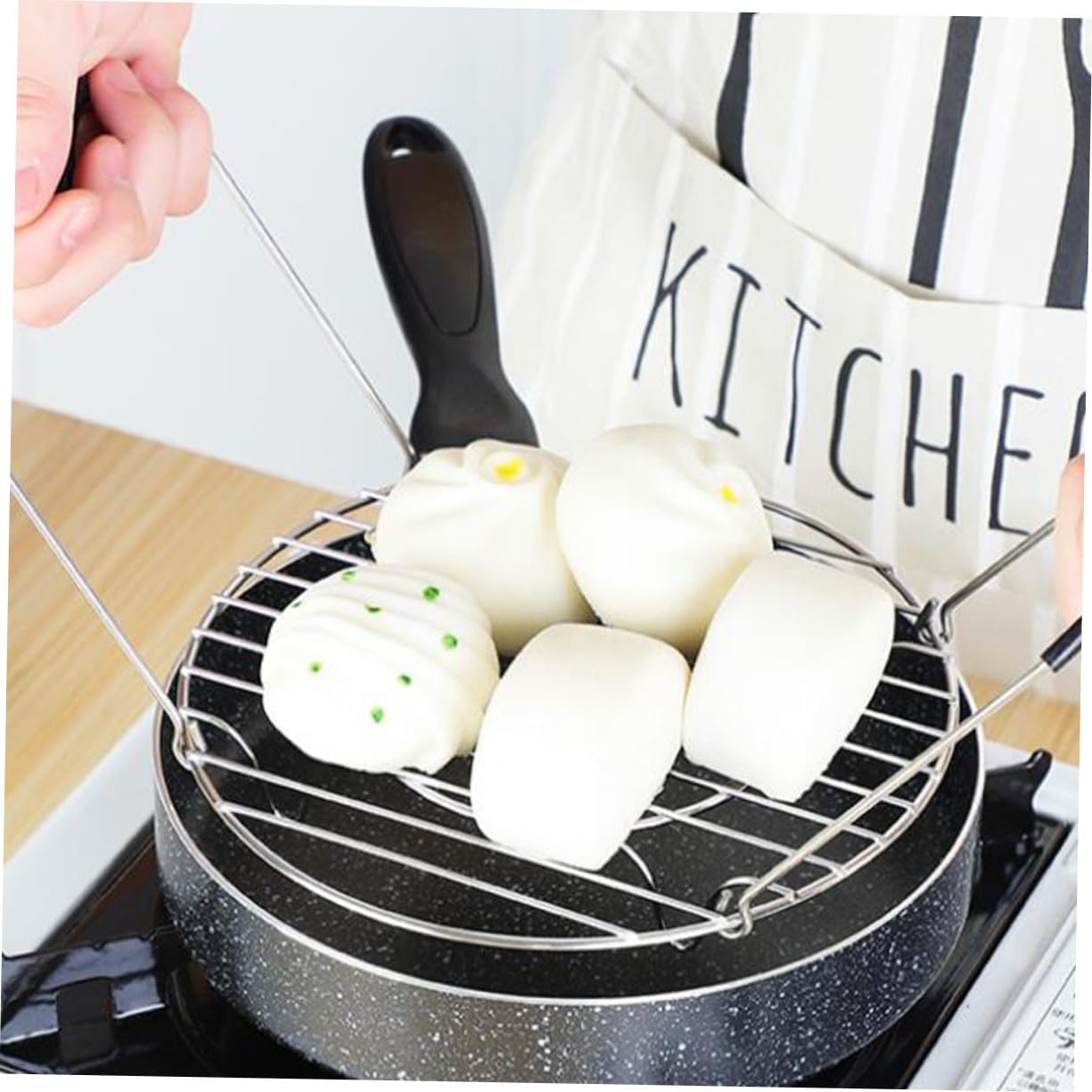 Multipurpose Steaming Rack with Handles for Pressure Cooker - Black