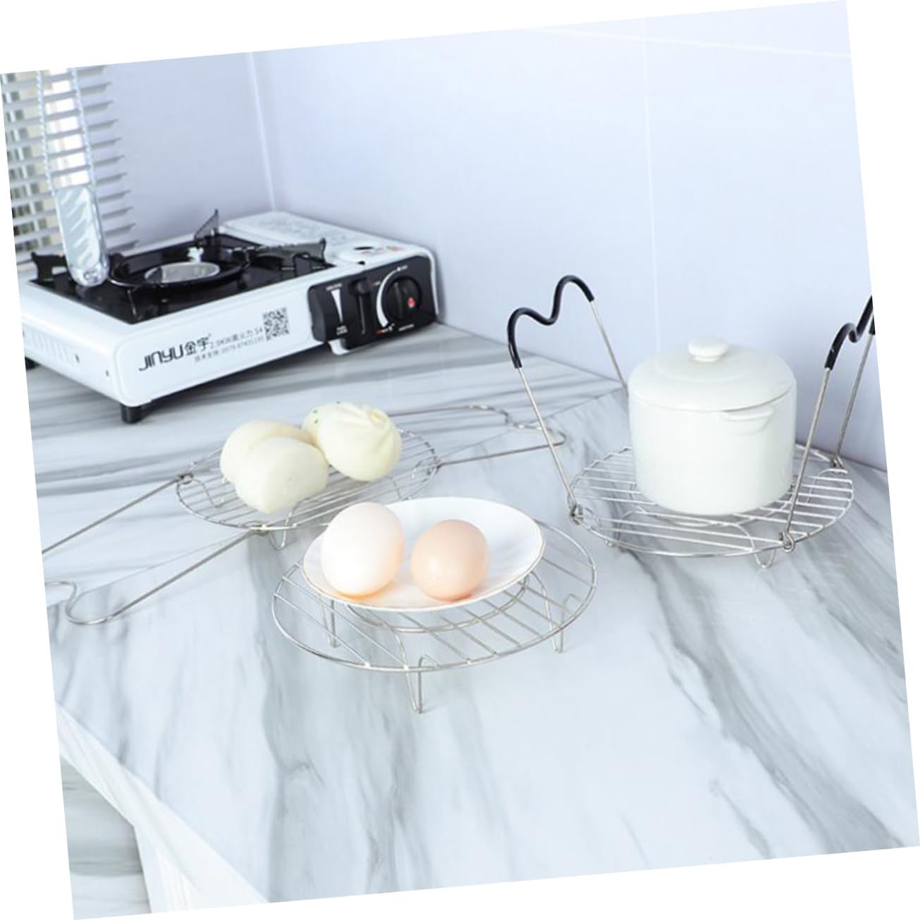 Multipurpose Steaming Rack with Handles for Pressure Cooker - Black