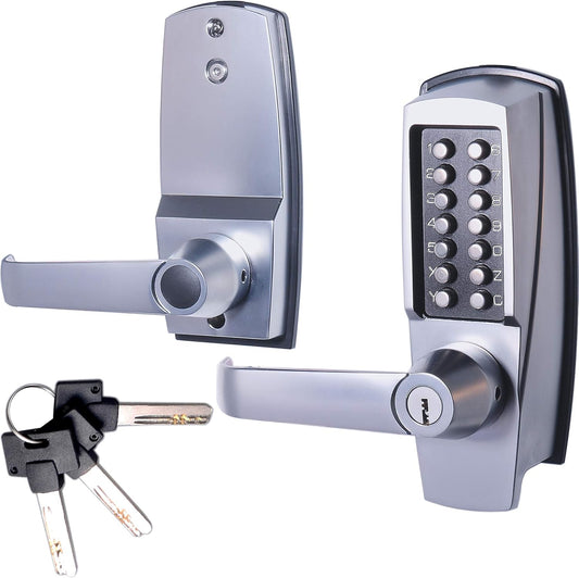 Mutex MX600 Mechanical Push Button Lever Lock with 13 Digit Keypad - Keyless Entry for Commercial & Residential Use - 60mm 2 3/8" Backset Latch - Fits Standard 2 1/8" Pre-Drilled Holes - Satin Chrome