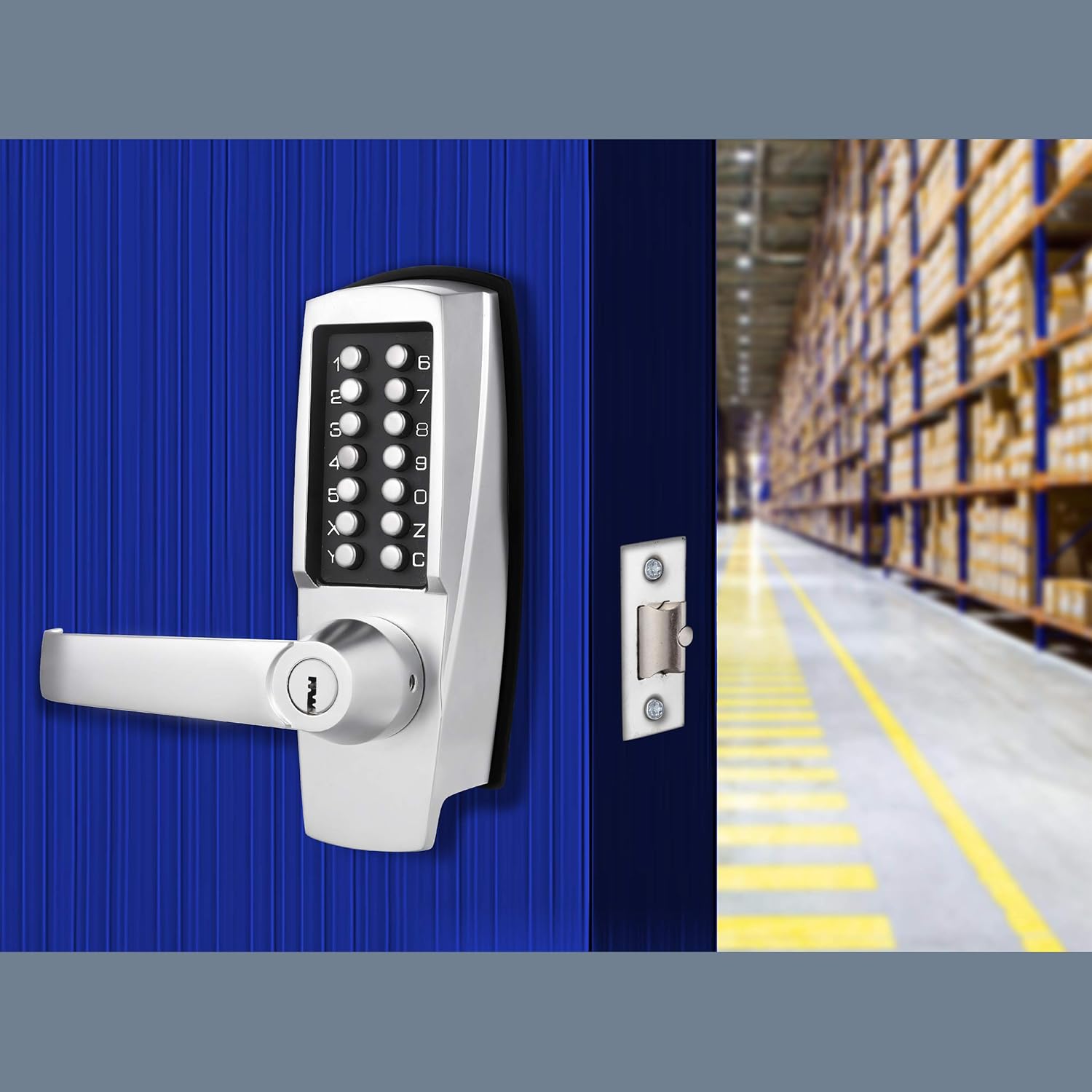Mutex MX600 Mechanical Push Button Lever Lock with 13 Digit Keypad - Keyless Entry for Commercial & Residential Use - 60mm 2 3/8" Backset Latch - Fits Standard 2 1/8" Pre-Drilled Holes - Satin Chrome