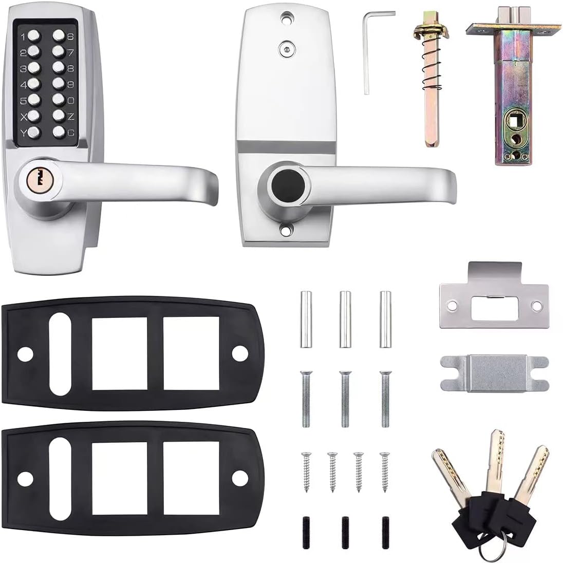 Mutex MX600 Mechanical Push Button Lever Lock with 13 Digit Keypad - Keyless Entry for Commercial & Residential Use - 60mm 2 3/8" Backset Latch - Fits Standard 2 1/8" Pre-Drilled Holes - Satin Chrome