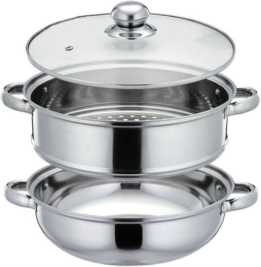 Nadalan Stainless Steel Double Boiler Stack Steam Pot Set 2 Tier Cookware Pot - 28cm