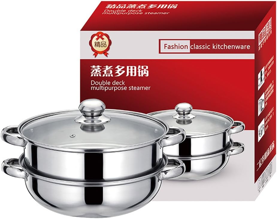 Nadalan Stainless Steel Double Boiler Stack Steam Pot Set 2 Tier Cookware Pot - 28cm