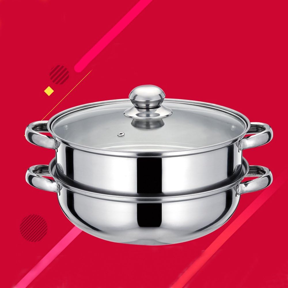 Nadalan Stainless Steel Double Boiler Stack Steam Pot Set 2 Tier Cookware Pot - 28cm