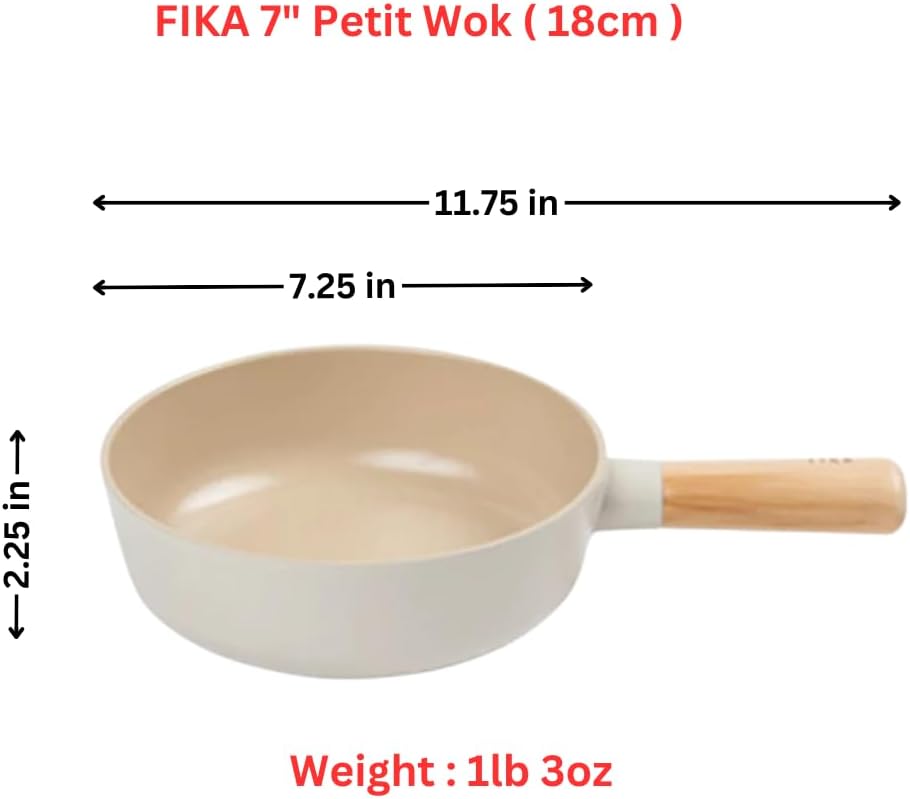 Neoflam FIKA 7" Mini Stir Fry Wok - Wooden Handle, Induction Compatible, Ceramic Coating Skillet, Made in Korea