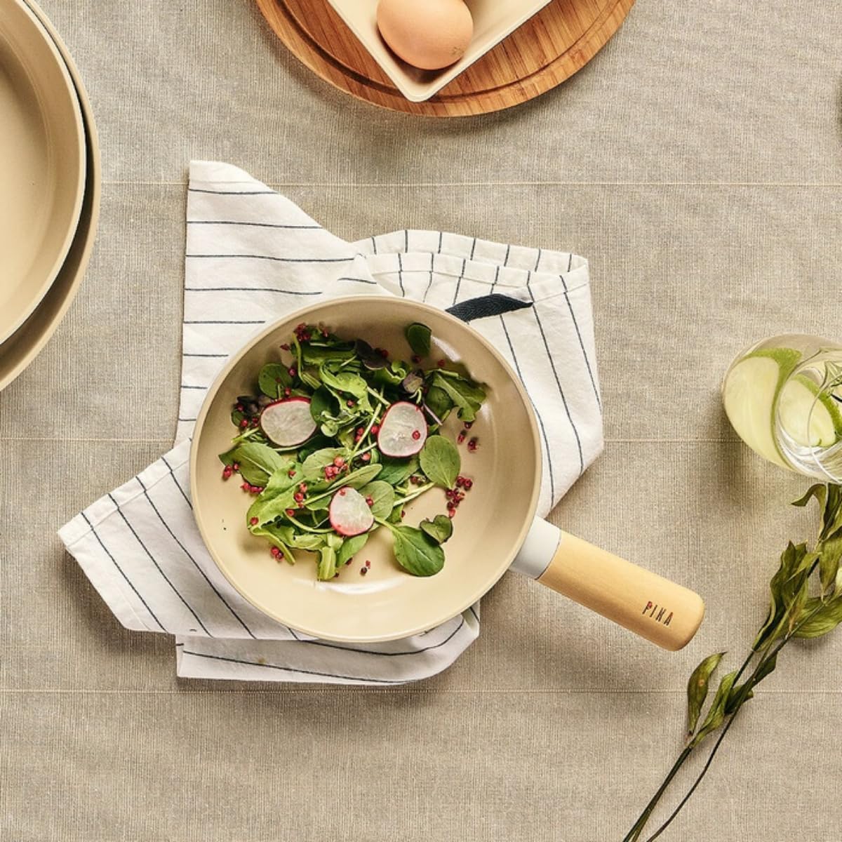 Neoflam FIKA 7" Mini Stir Fry Wok - Wooden Handle, Induction Compatible, Ceramic Coating Skillet, Made in Korea