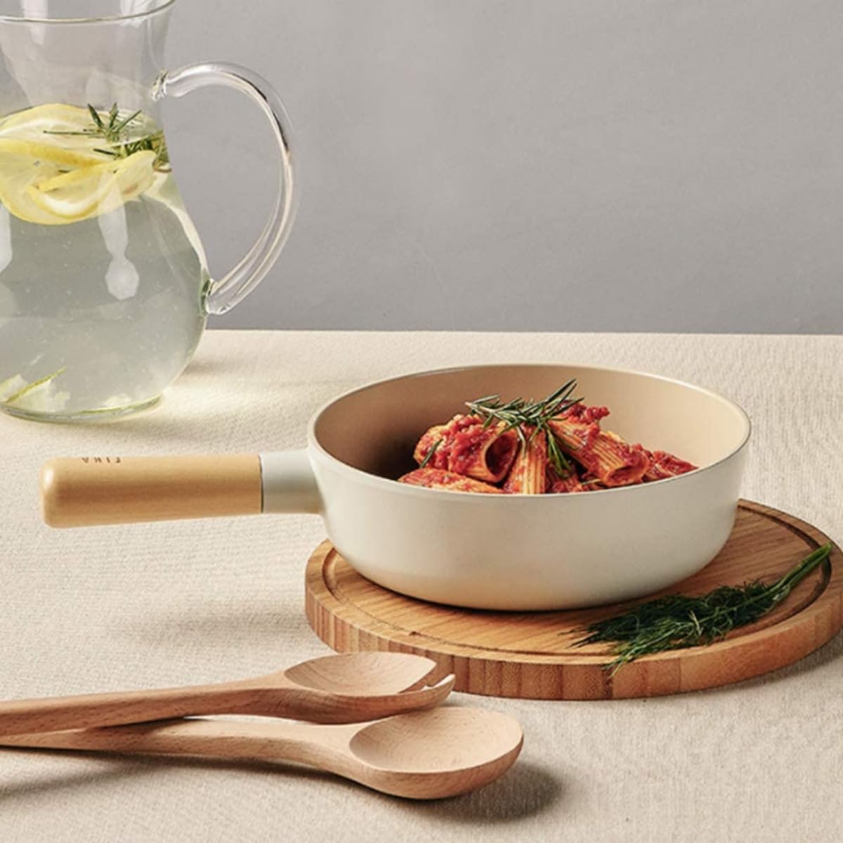 Neoflam FIKA 7" Mini Stir Fry Wok - Wooden Handle, Induction Compatible, Ceramic Coating Skillet, Made in Korea