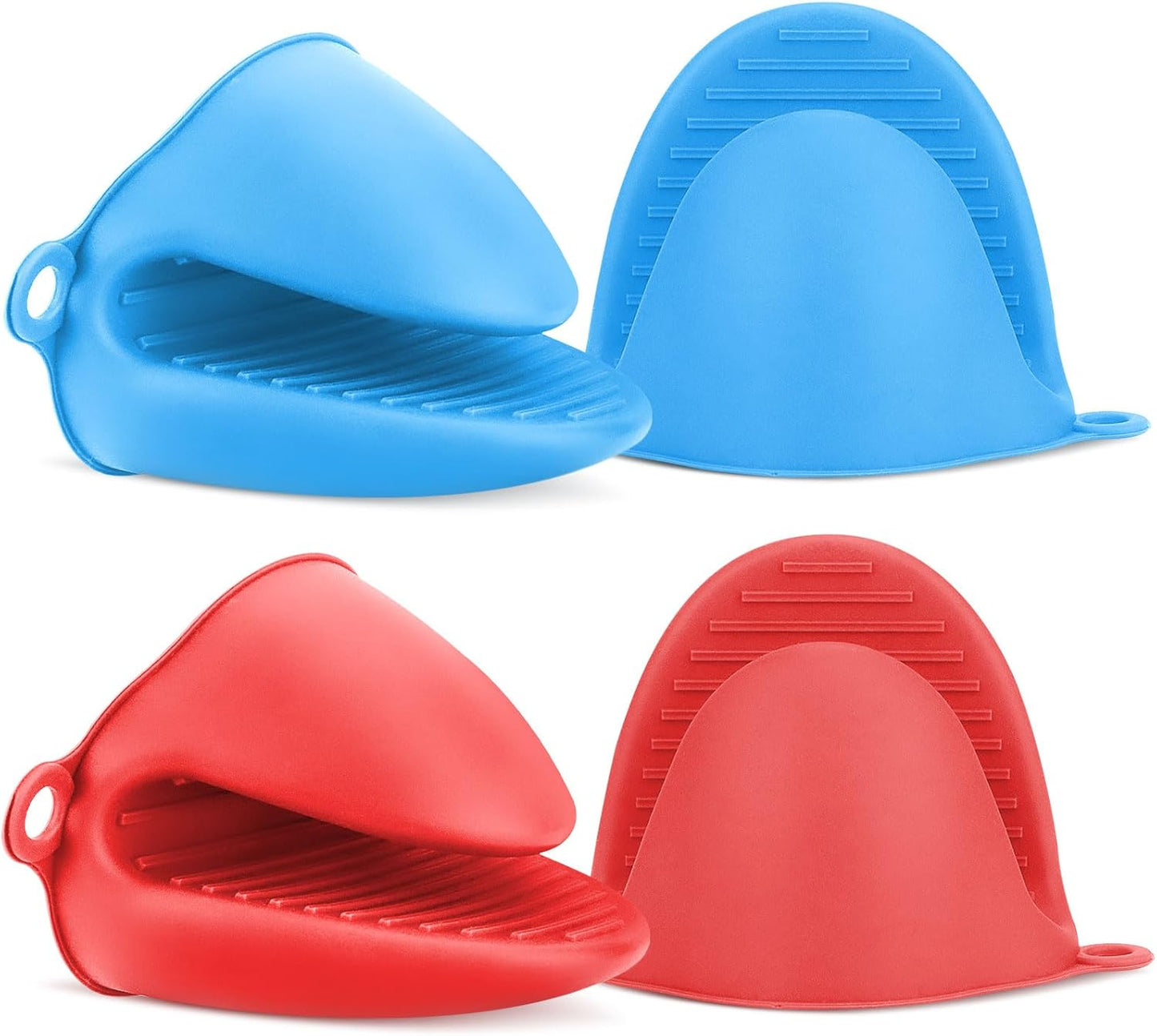 NEPAK Mini Silicone Oven Mitts Heat Resistant - 2 Pairs Pinch Grips for Kitchen Cooking & Baking - Red and Blue