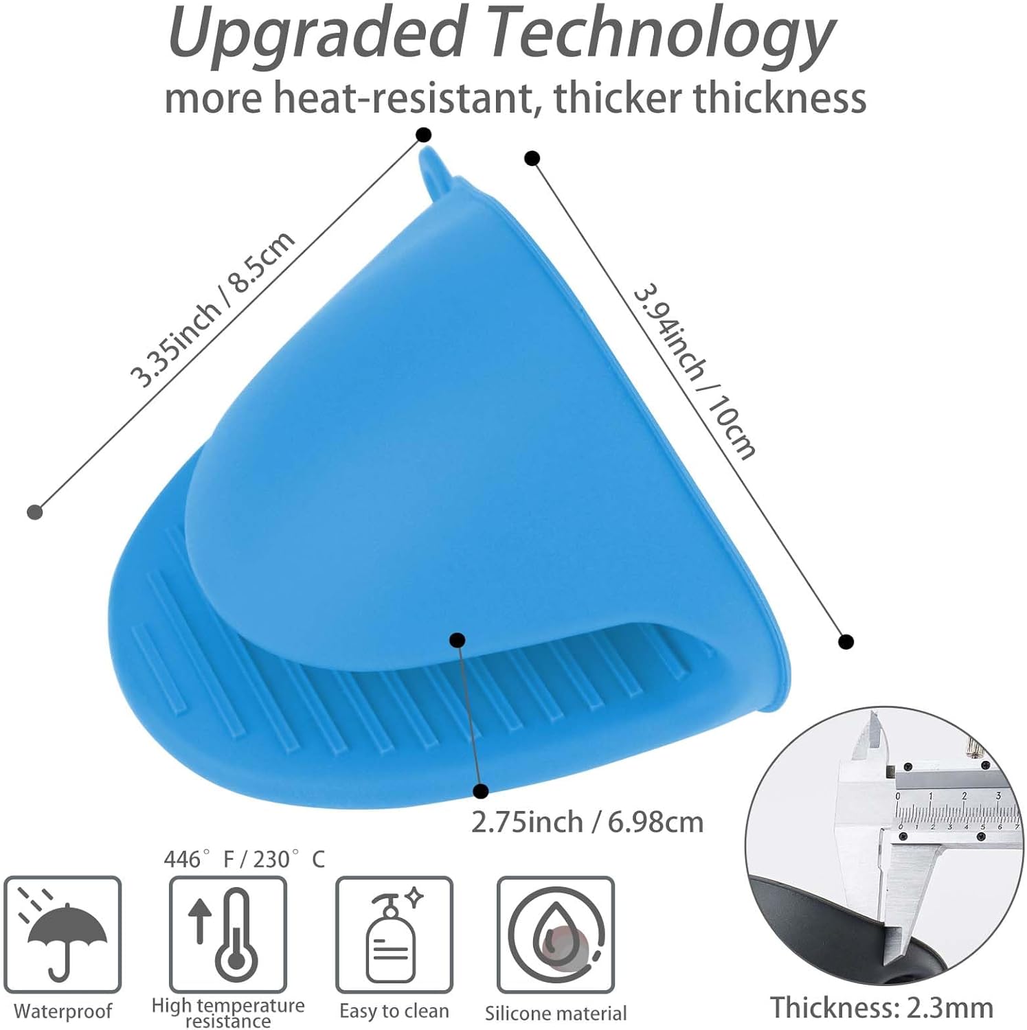 NEPAK Mini Silicone Oven Mitts Heat Resistant - 2 Pairs Pinch Grips for Kitchen Cooking & Baking - Red and Blue