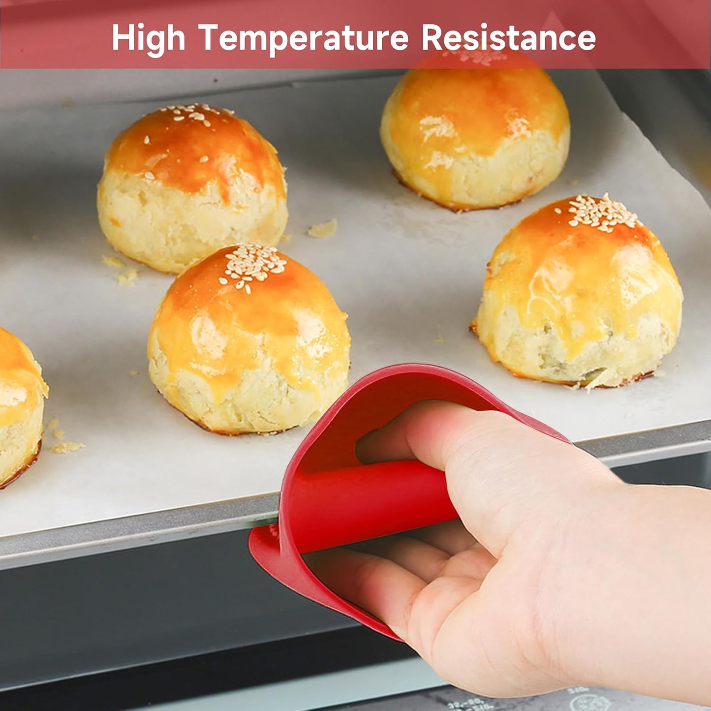 NEPAK Mini Silicone Oven Mitts Heat Resistant - 2 Pairs Pinch Grips for Kitchen Cooking & Baking - Red and Blue