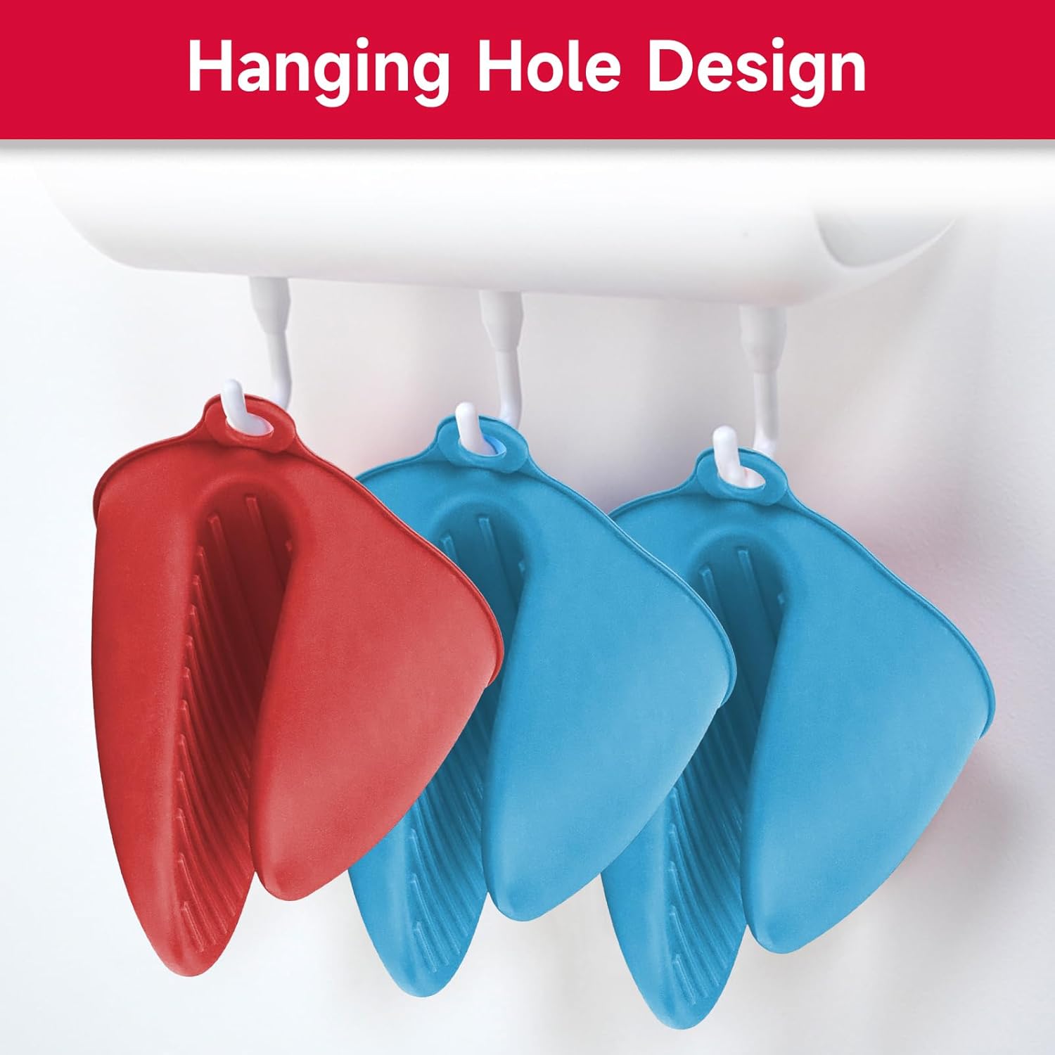 NEPAK Mini Silicone Oven Mitts Heat Resistant - 2 Pairs Pinch Grips for Kitchen Cooking & Baking - Red and Blue