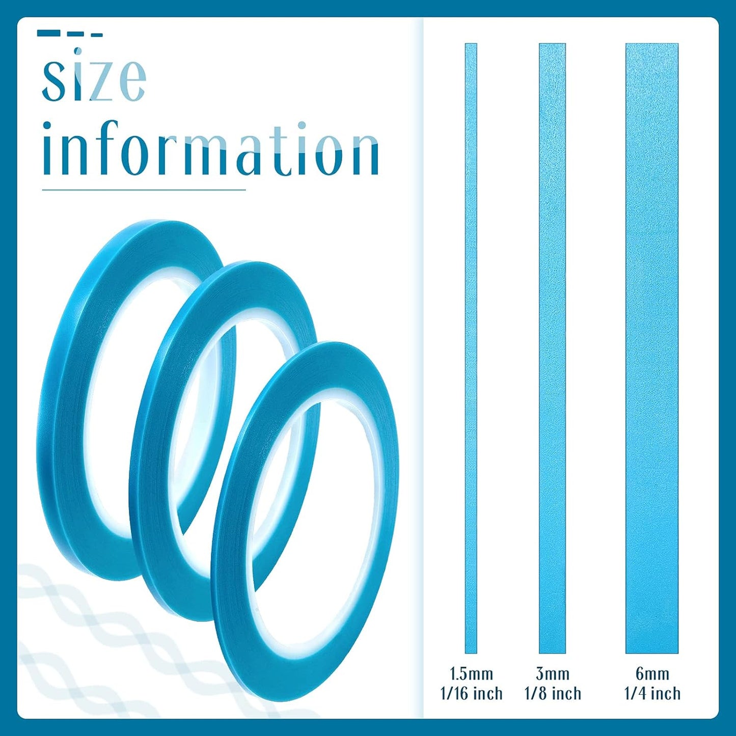 Nezyo 6 Piece High Temperature Low Tack Blue Vinyl Pinstripe Tapes for Automotive Car Paint - Easy Removal Trim Finishing Masking Kit (1/16, 1/8, 1/4 Inch)