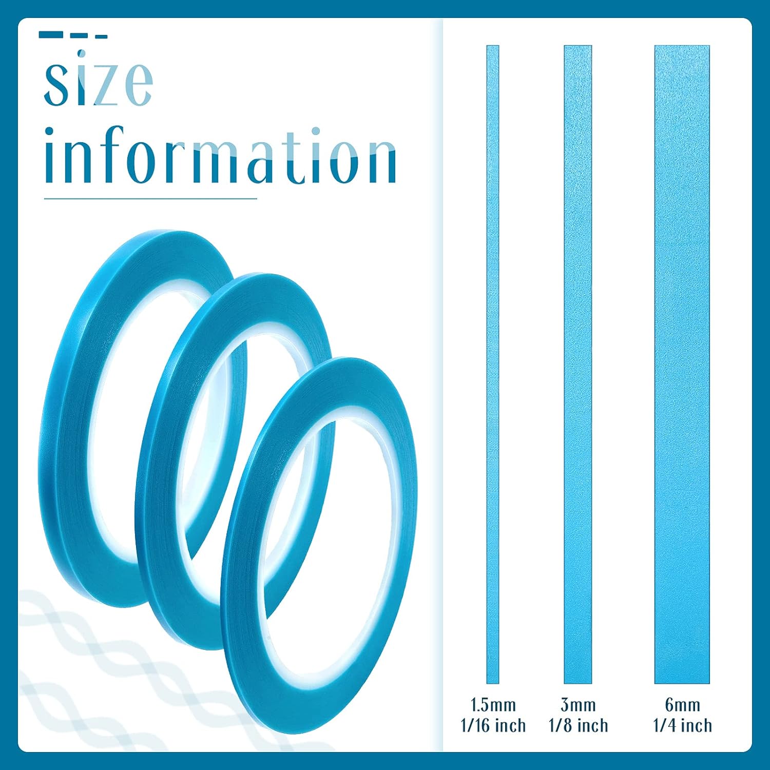 Nezyo 6 Piece High Temperature Low Tack Blue Vinyl Pinstripe Tapes for Automotive Car Paint - Easy Removal Trim Finishing Masking Kit (1/16, 1/8, 1/4 Inch)