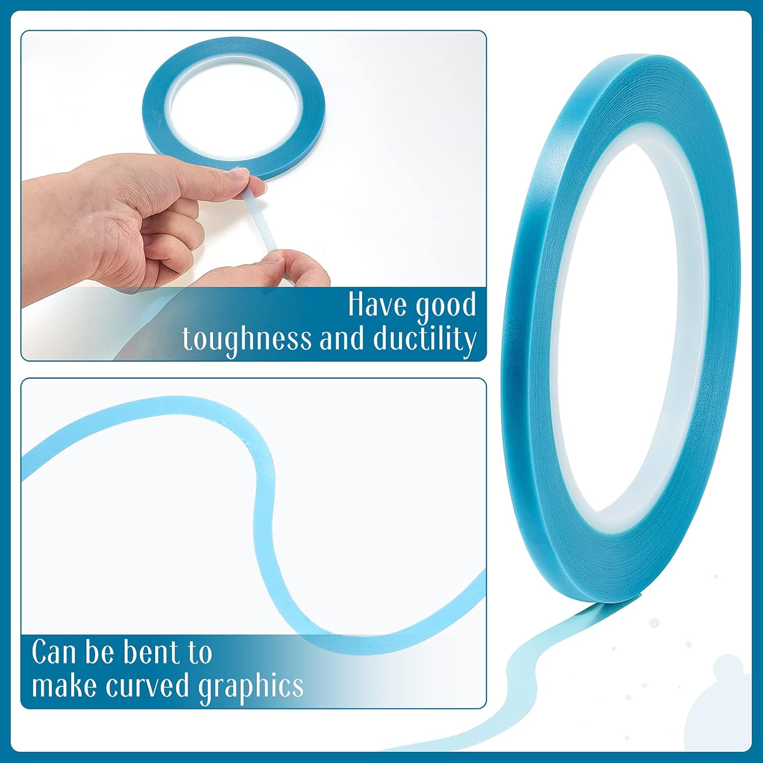 Nezyo 6 Piece High Temperature Low Tack Blue Vinyl Pinstripe Tapes for Automotive Car Paint - Easy Removal Trim Finishing Masking Kit (1/16, 1/8, 1/4 Inch)