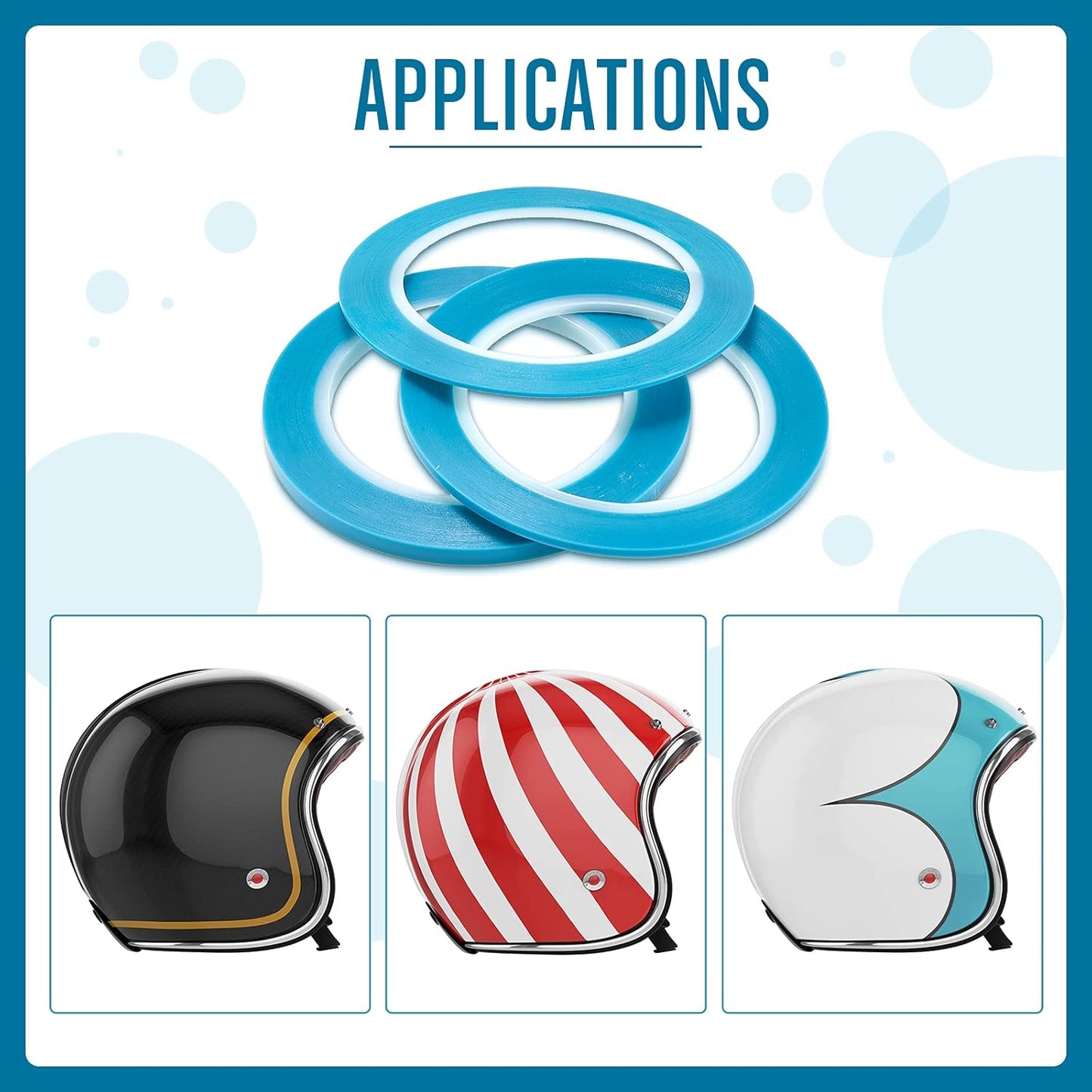 Nezyo 6 Piece High Temperature Low Tack Blue Vinyl Pinstripe Tapes for Automotive Car Paint - Easy Removal Trim Finishing Masking Kit (1/16, 1/8, 1/4 Inch)