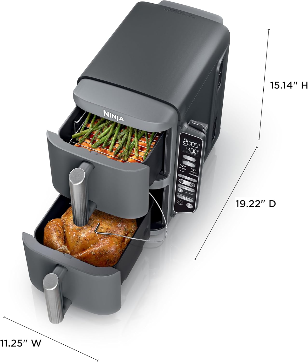 Ninja DoubleStack XL Smart Air Fryer with DoubleStack Technology - 10 QT, 6-in-1, Space Saving Design, Cook 4 Foods at Once, Smart Cook System, Air Fry, Broil, Bake, Smart Finish & Match Cook SL451